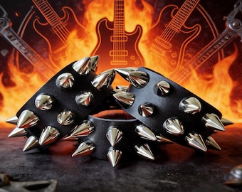 Studded Spike Leather Cuff Bracelet: Punk Rock Goth Wristband