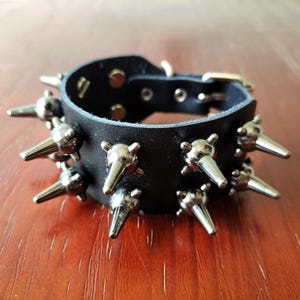 Gunmetal Black Meteor Hammer Studded Leather Cuff Bracelet: Punk Rock Goth Wrist Jewelry