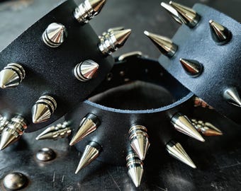 Handmade Punk Leather Spike Bracelet: Silver Studded Gothic Cuff