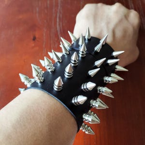Handmade Punk Leather Spike Bracelet: Silver Studded Gothic Cuff