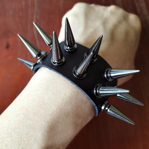 Tree Spiked Leather Bracelet: Gunmetal Studded Punk Cuff, Rocker Jewelry