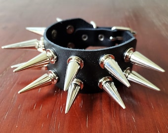 Silver Tree Spiked Leather Cuff Bracelet: Punk Rocker Jewelry