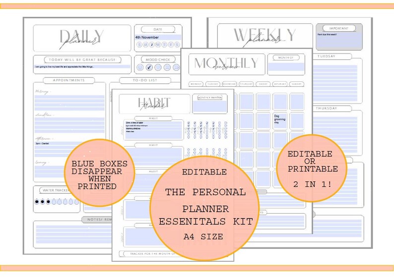 EDITABLE and PRINTABLE Personal Daily, Weekly, Monthly Planner With ...
