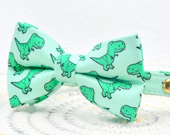 Dinosaur Cat Collar Bow Tie Set with Bell, Kitten & Puppy Sizes
