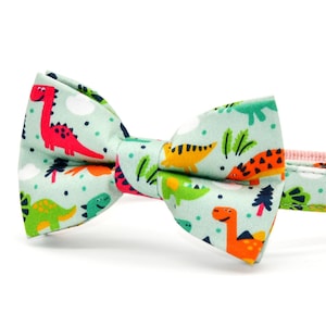 Cartoon Dinosaur Cat Collar Bow, Green Cat Collar, Wedding / Birthday / Cat Lover Gift, Cat + Small Dog Collar Size