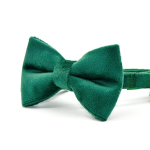 Green Velvet Bow Tie Cat Collar Set, Cat Collar Matching Bowtie with Bell Pearl + Small Dog Sizes
