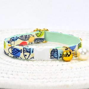 Collar para gatos, espina de pescado, collar para gatos verde con cascabel y perla, para bodas, para gatos y perros pequeños, collar para gatitos