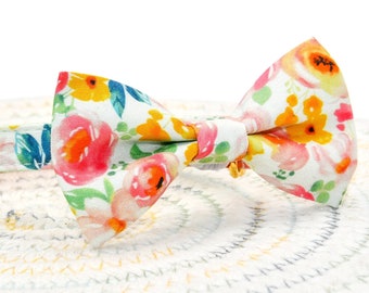 Watercolor Floral Cat Collar Bow Tie with Bell and Charm