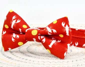 Lobster Cat Collar Bow Tie, Red Gold, Kitten Puppy Sizes