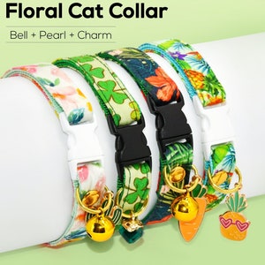 Collar para gatos, collar con lazo floral para gatos, collar para gatitos con cascabel y perlas + tamaños para perros pequeños