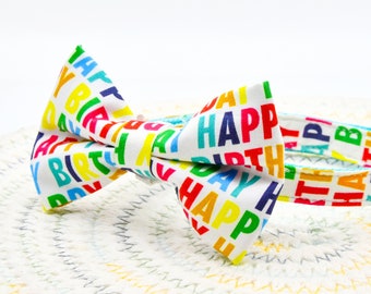 Bow Tie Cat Collar Set, "Happy Birthday“, Cat Collar Matching Bowtie with Bell Pearl  + Small Dog Sizes