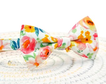 Floral Cat Collar Bow Tie Set, Kitten Puppy Collar with Bell Pearl