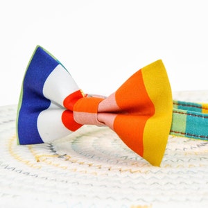 Rainbow Striped Cat Collar Bow Tie, Striped Cat Collar with Charm, Striped Cat Bow Tie, Striped Collar for Cat+Small Dog Size, Kitten Collar