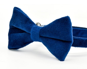 Navy Blue Velvet Cat Collar Bow Tie Set with Bell