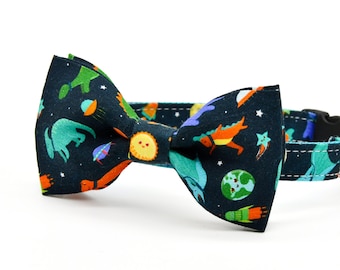 Dinosaur Cat Collar Bow Tie Set, Pearl Bell, Puppy Collar