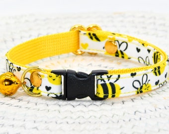 Bee Cat Collar with Charm, Honeycomb Bow Tie, Kitten Puppy Collar