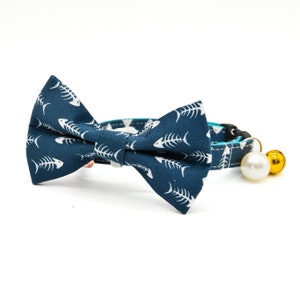 Collar de gato con pajarita &quot;espina de pescado&quot;, collar de gato con pajarita a juego y cascabel de perla + tallas para perros pequeños