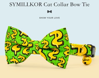 Cat Collar with Bowtie Set, Green Dollar Cat Collar, Wedding / Birthday / Cat Lover Gift, Cat + Small Dog Collar Size