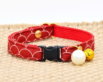 Fish Scale Pattern Cat Collar / Bow, Red Cat Collar, Wedding / Birthday / Christmas for Cat Collars