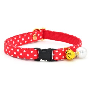 Collar de gato con lunares y lazo, collar de gato con lunares rojos, para bodas, cumpleaños y Navidad