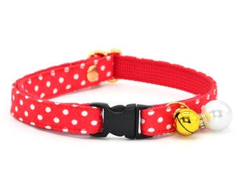 Polka Dot Cat Collar / Bow, Red Dot Cat Collar, Wedding / Birthday / Christmas for Cat Collars