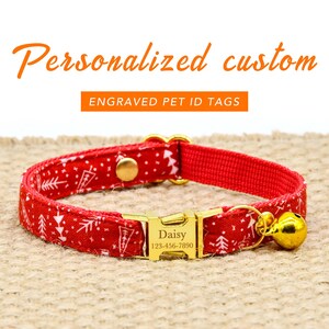 Collar / lazo de gato de pino rojo personalizado, boda / cumpleaños / regalo de gato de Navidad + collar de perro pequeño, collares de gato personalizados