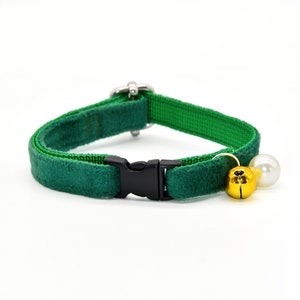 Cat Collar, Green Turquoise Velvet Cat Collar / Matching Bell and Pearl  / Wedding / Cat + Small Dog Sizes