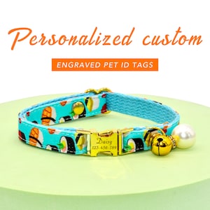Collier de chat personnalisé personnalisé, Noeud de collier de chat sushi, Nœud papillon de collier de chat pour gourmets, Carte d'identité de chat, Cadeau pour amoureux des chats, Collier de petit chien, Micropuce de chat