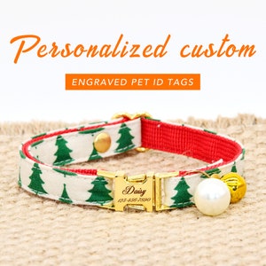 Collar de gato de pino personalizado personalizado, arco de collar de gato / flor, collar de gato verde, boda / cumpleaños / regalo de gato de Navidad + collar de perro pequeño