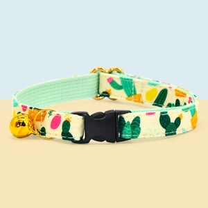 Cat Collar, Cactus Cat Collar / Matching Bell and Pearl  / Wedding / Cat + Small Dog Sizes