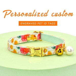 Collier de chat personnalisé personnalisé, Noeud de collier de chat floral, Nœud papillon rose de collier de chat, carte d'identité de chat, cadeau pour amoureux des chats, collier de petit chien, chat avec puce électronique