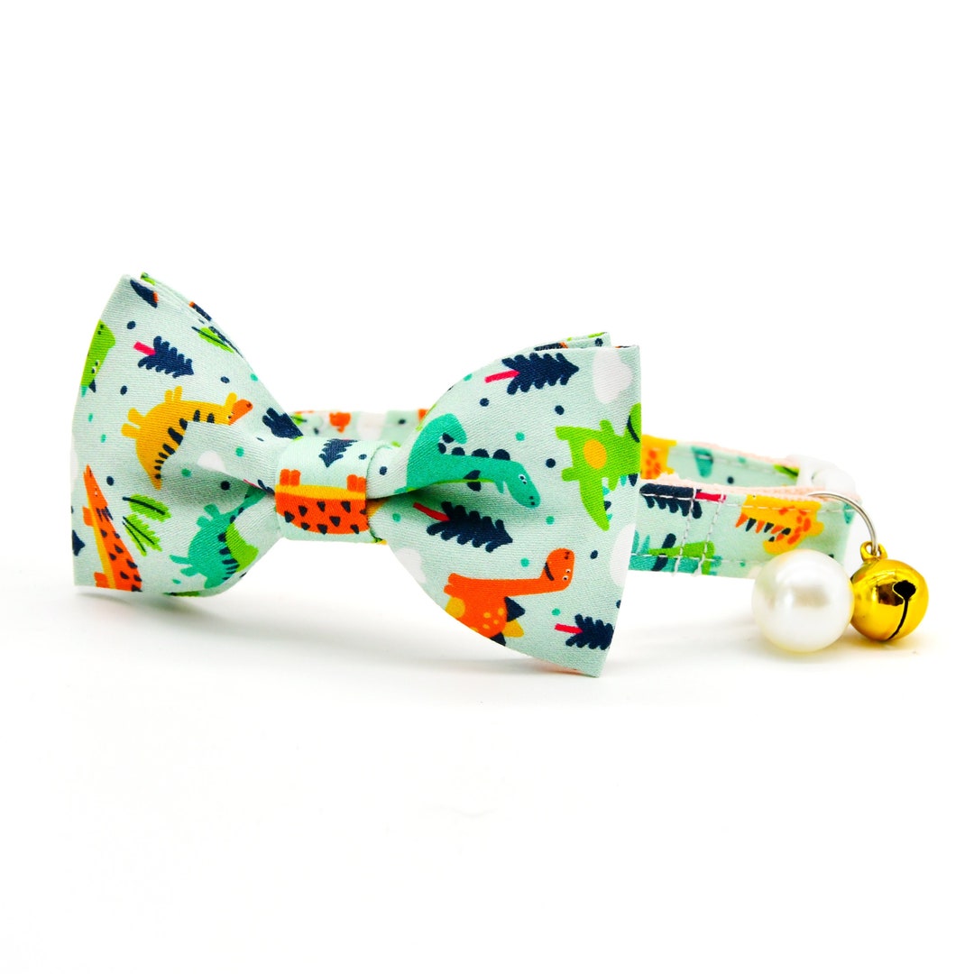 Bow Tie Cat Collar Set Green Dinosaur Cat Collar Matching Etsy