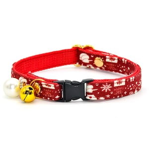 Muñeco de nieve navideño con collar de gato de alce / lazo, collar de gato rojo, boda / cumpleaños / Navidad para collares de gato