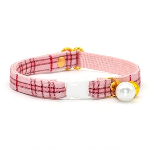 Collar para gato a cuadros con lazo, collar para gato con cinturón rosa y rojo, para bodas, cumpleaños y Navidad, collar para gato y perro pequeño