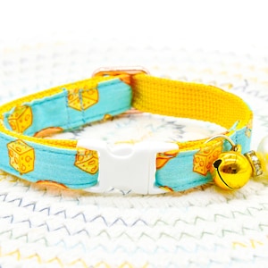 Blue Cat Collar, Cheese Cat Collar / Matching Bell and Pearl  / Wedding / Cat + Small Dog Sizes