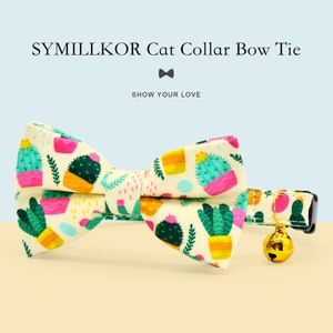 Conjunto de collar de gato con pajarita, collar de cactus, collar de gato a juego con pajarita y cascabel, perla + tamaños para perros pequeños