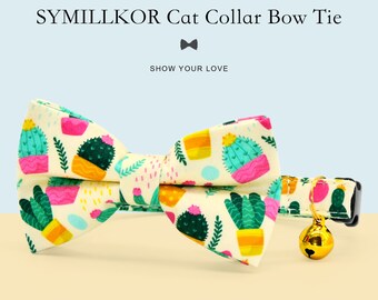 Cactus Cat Collar Bow Tie Set, with Bell, Small Dog Sizes