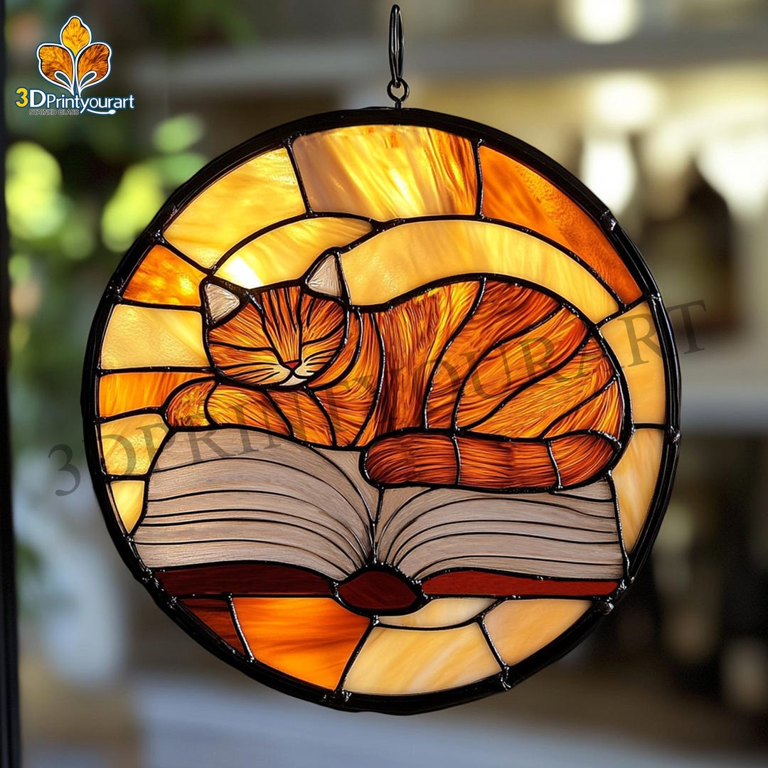 Digital Download Stained Glass Books and Cat Pattern | Festive ...