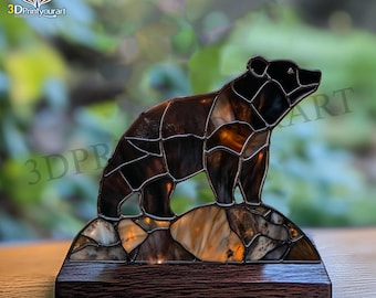 Digital Download Stained Glass Bear 02 Pattern | Festive Suncatcher Design | Hobby License Download