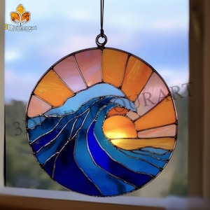 Digital Download Stained Glass Ocean Sunset Pattern | Festive Suncatcher Design | Hobby License Download