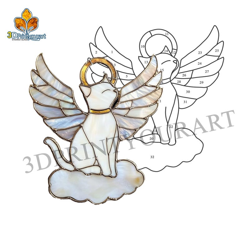 Digital Download Stained Glass Angel Cat Pattern | Festive Suncatcher ...