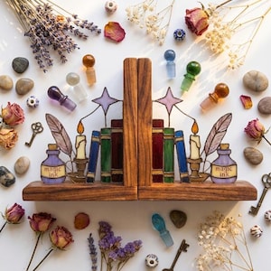 3DT42 Wizard Library Stained Glass Bookend Pattern PDF SVG, Magic Books DIY Template
