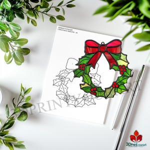 Digital Download Stained Glass Christmas Wreath Holly Pattern | Festive ...