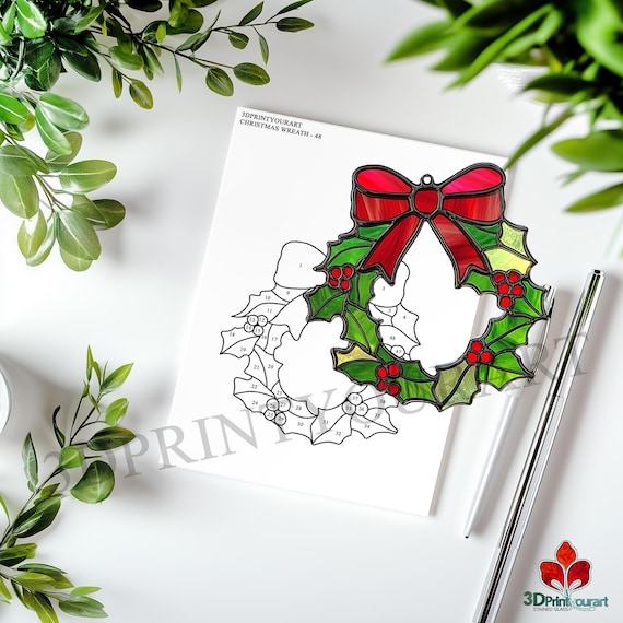 デジタルダウンロード ステンドグラス クリスマスリース ヒイラギ