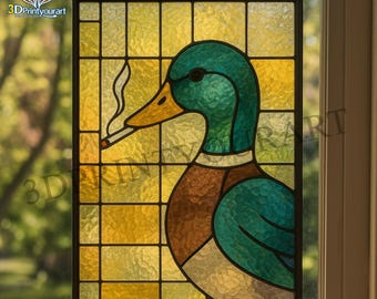 Digital Download Stained Glass Smoking Duck Pattern | Festive Suncatcher Design | Hobby License Download
