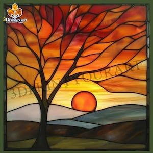 Digital Download Stained Glass Autumn Tree Pattern | Festive Suncatcher Design | Hobby License Download