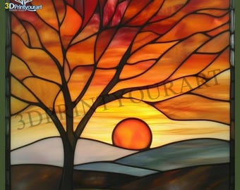 Digital Download Stained Glass Autumn Tree Pattern | Festive Suncatcher Design | Hobby License Download