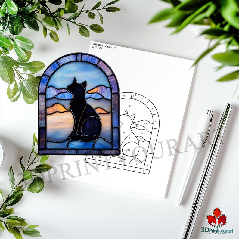 Digital Download Stained Glass Cat 02 Pattern | Festive Suncatcher ...