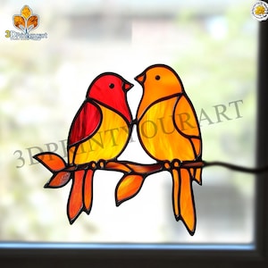 Digitale download gebrandschilderd glas BirdX2-patroon | Feestelijk suncatcher-ontwerp | Hobbylicentie downloaden