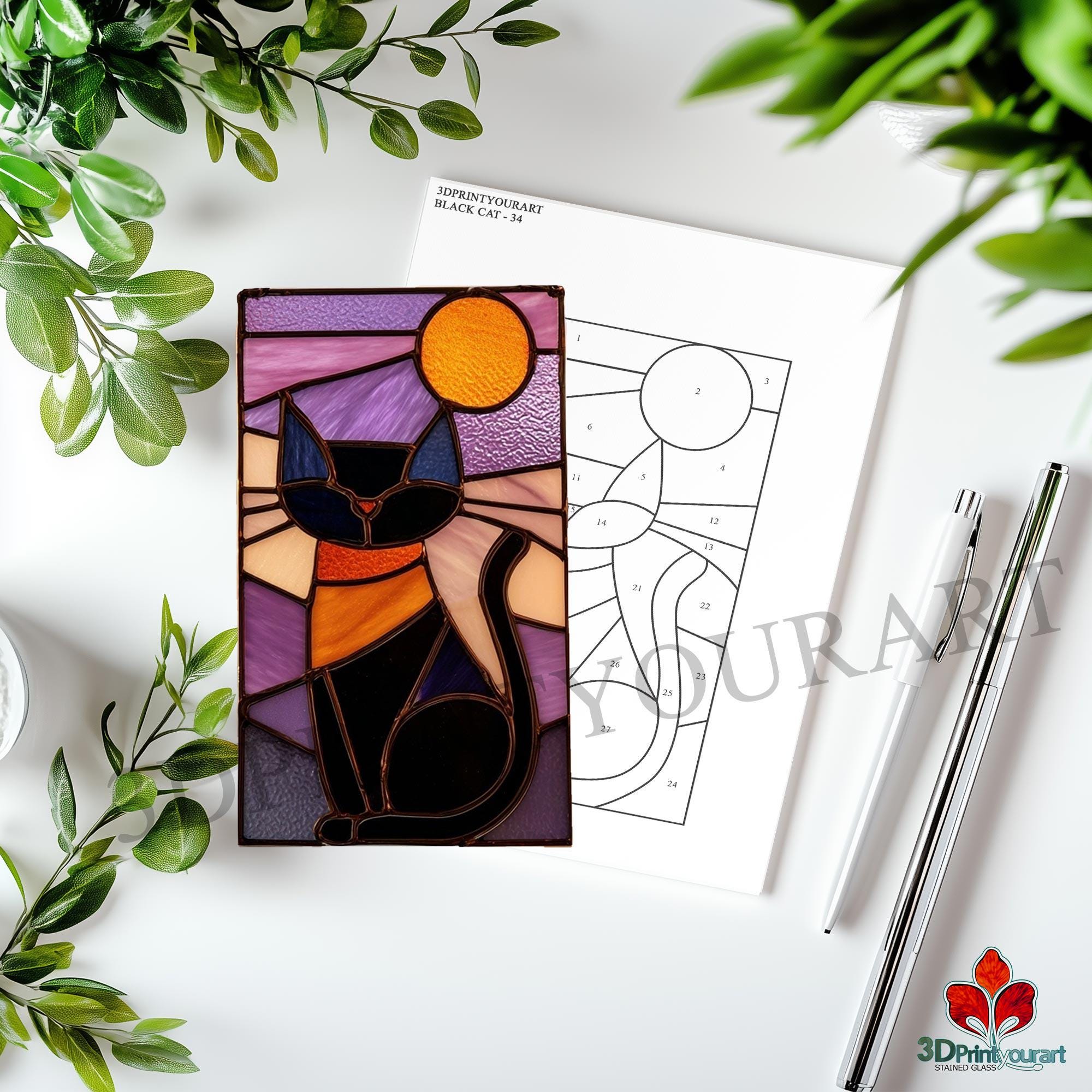 Digital Download Stained Glass Black Cat Pattern | Festive Suncatcher ...